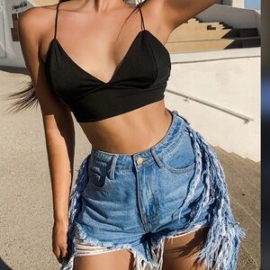 Wild and Free Fringe Denim Shorts
